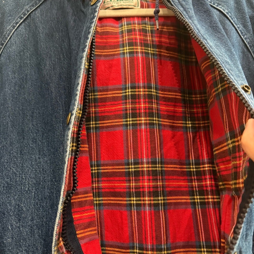 1990s Vintage LL Bean Denim Chore Coat Womens Plaid Lined Barn Jacket - Picture 6 of 6